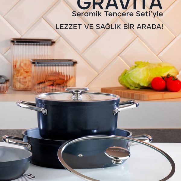 خرید سرویس قابلمه 7 پارچه مشکی شفر مدل Gravita اصل ترکیه