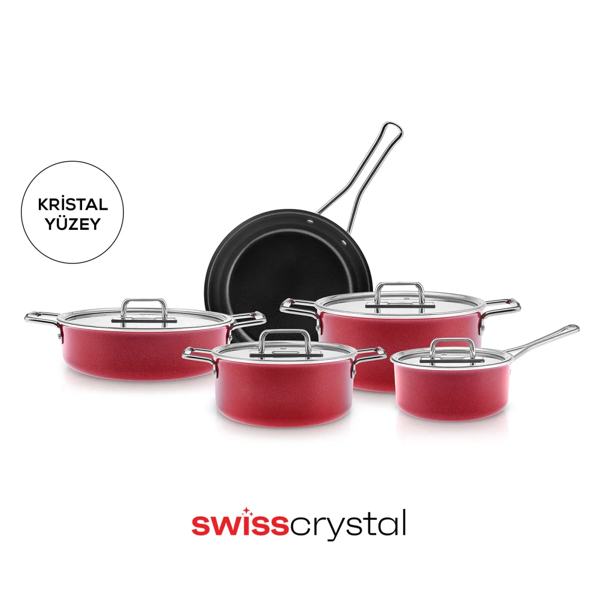 خرید سرویس قابلمه 9 پارچه کاراجا Swiss crystal قرمز اصل ترکیه